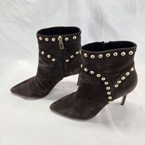 Schutz Women's 9.5 Brown Lilly Studded Suede Stiletto Heel Ankle Booties Boots